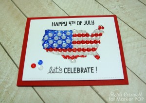 I stamped the sentiments from the "Happy 4th" stamp set by Lawn Fawn and added few sequins on the outside to represent Hawaii and Alaska. 